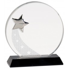 "NEW" Round Crystal with Silver Star on Black Pedestal Base 